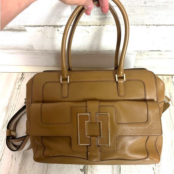 Anya Hindmarch Tan gold Leather Shoulder Suede Crossbody Bag Designer Purse - Picture 1 of 14